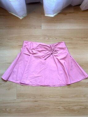 Vintage Women's Pink Flared Mini Skirt with Drawstring Waist